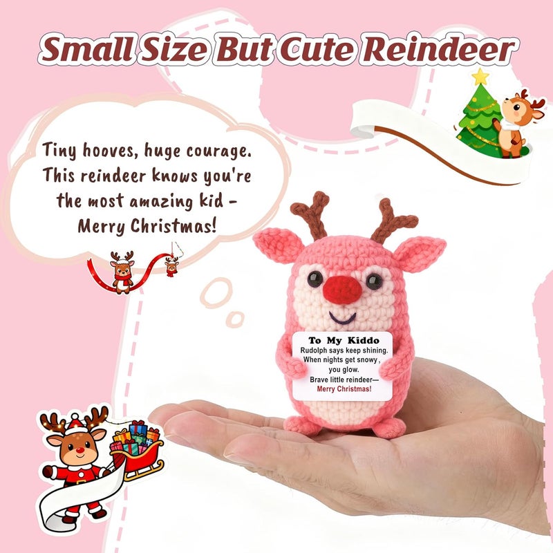 WEYON Store Stocking Stuffers for Teen Girls – Mini Crochet Reindeer Plush with Story Pun Card, Cute, Cozy Desk/Nightstand Decor, Secret Santa, Woodland Kawaii - Image 2